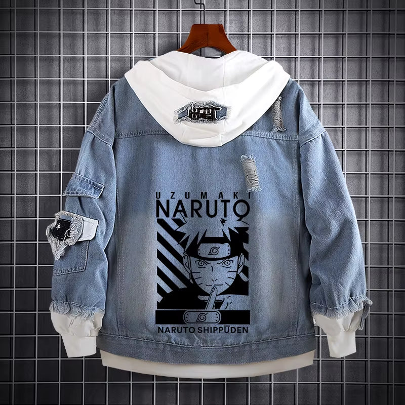 Veste en jean à capuche molletonnée Naruto